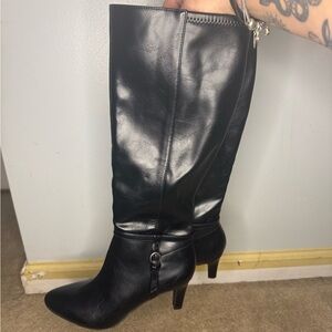 Life Stride Black Knee-High Pointed Toe Heeled Boots